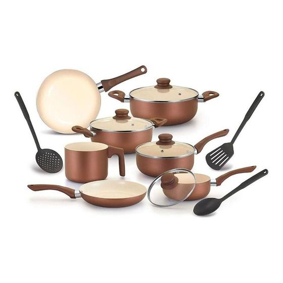 Conjunto de Panelas Roma Marrom Revestimento Cerâmica 10 Peças AL040 Menor preço em Conjunto de Panelas Roma Marrom Revestimento Cerâmica 10 Peças AL040