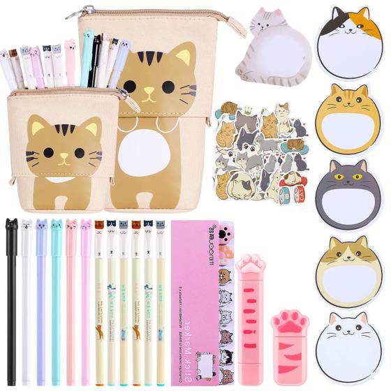 Imagem de Conjunto de papelaria Chinco Cute Cat 400 unidades com canetas de tinta gel azuis