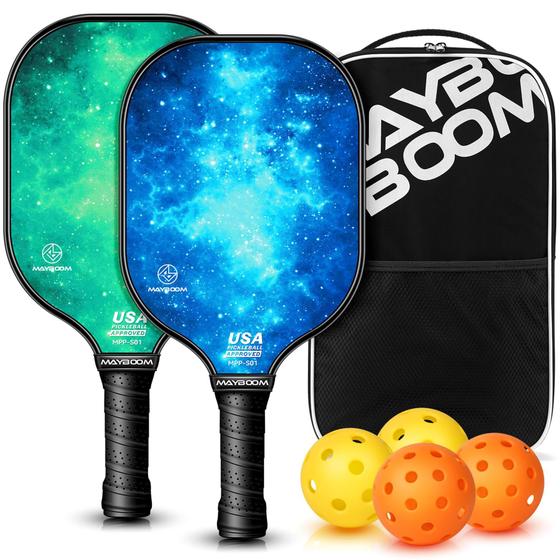 Imagem de Conjunto de pás Pickleball Mayboom Fiberglass, pacote com 2 pacotes com bolsa de bolas