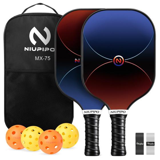 Imagem de Conjunto de pás Pickleball niupipo MX-75 em fibra de vidro de grafite