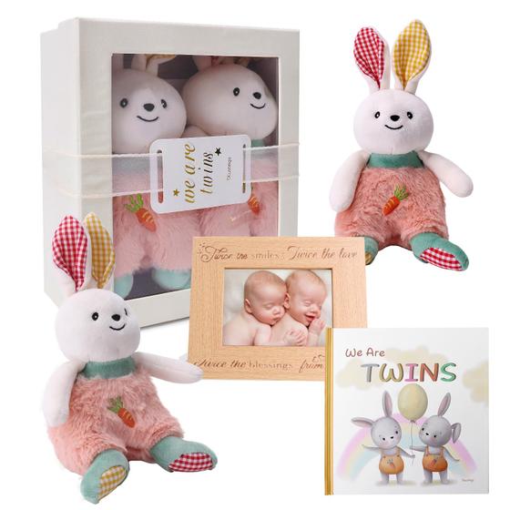 Imagem de Conjunto de Pelúcia Tkusteigs Twins - Coelho e Livro de Histórias para Bebês