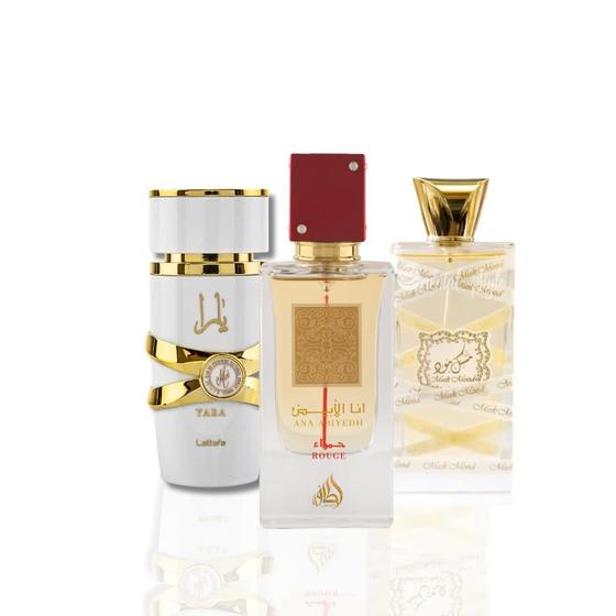 Imagem de Conjunto de perfumes Lattafa, 3 peças, unissex, Musk Mood Ana Abiyedh Rouge