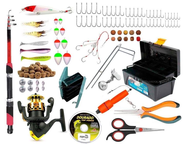 Imagem de Conjunto De Pesca Vara e Molinete + Caixa de Pesca C/ Acessórios (Ref. 15)