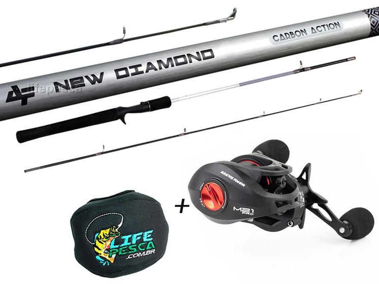 Imagem de Conjunto de Pesca Vara em Carbono New Diamond 1,68m 6-12lbs 2P + Carretilha M21 Pro Black Red (Ref. 207)