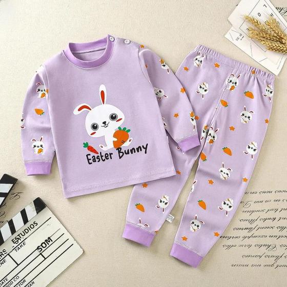 Imagem de Conjunto De Pijama De Algodão Para Meninos, Manga Comprida, Estampa De Urso, Top E Calças Combinando