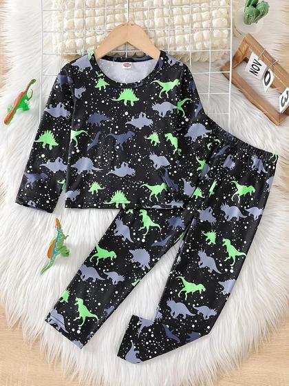 Imagem de Conjunto de Pijama de Dinossauro que Brilha no Escuro - Lavável à Máquina - Para Meninos