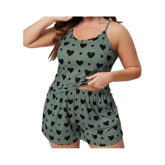 Imagem de Conjunto de Pijama Plus Size Verde - Camisola e Shorts Macios e Suaves - Tamanho XL