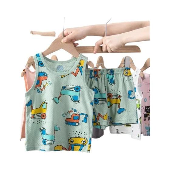 Imagem de Conjunto de Pijamas de Dinossauro para Meninos e Meninas - Colete de Verão