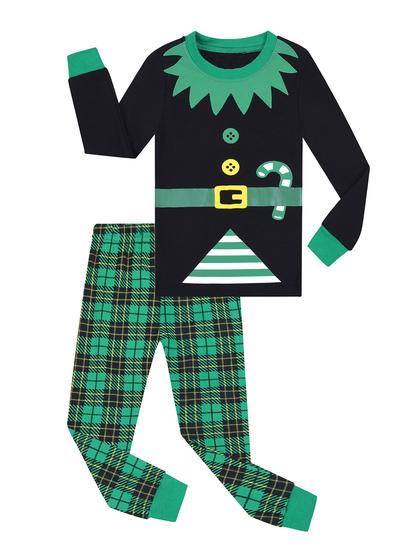 Imagem de Conjunto de Pijamas de Natal Benaive para Crianças - Algodão, 2 Peças (Elfo, Preto, 2T)