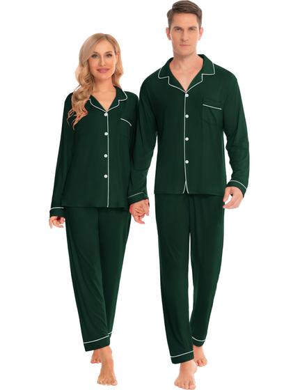 Imagem de Conjunto de pijamas de Natal SWOMOG para casais, mulheres e homens, verde M