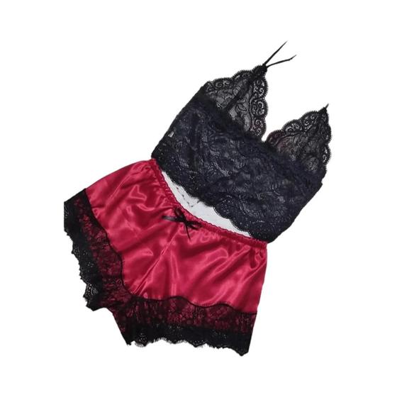 Imagem de Conjunto De Pijamas De Seda De Renda Sexy Feminino Topo De Colheita Shorts Roupa De Dormir 2 Peças