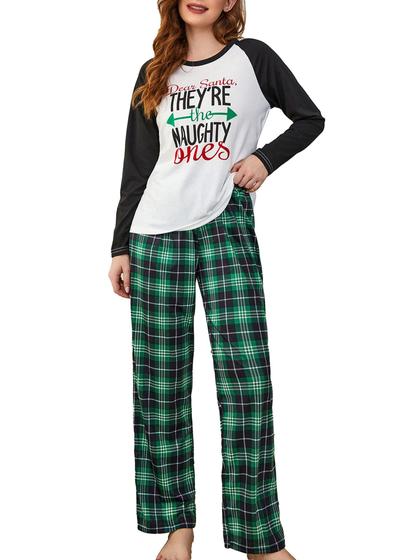 Imagem de Conjunto de pijamas Laqeyko com estampa de letras e calça xadrez verde