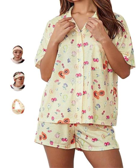 Imagem de Conjunto de pijamas LIUYANFENGZ, camisa e calça femininas com estampa de frutas