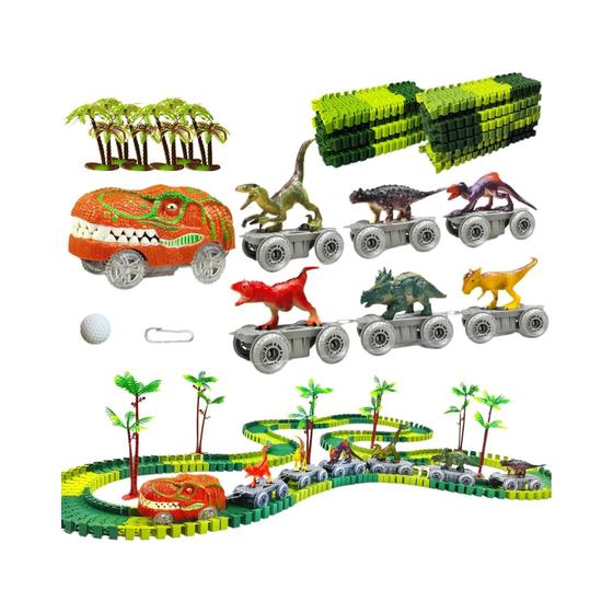 Imagem de Conjunto de Pista de Corrida Flexível com Dinossauros e Luzes - Brinquedo Educativo Infantil