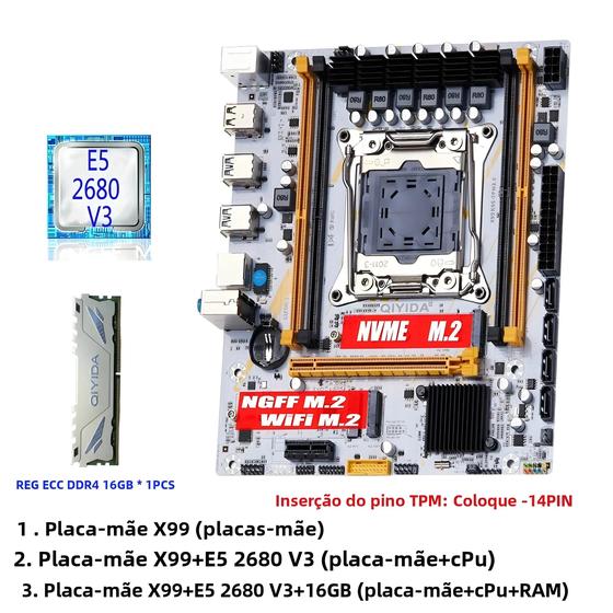 Imagem de Conjunto De Placa-mãe X99 LGA2011 3 Kit Com Xeon E5 2680 V3 CPU DDR4 16GB NVME M2 NGFF Suporte