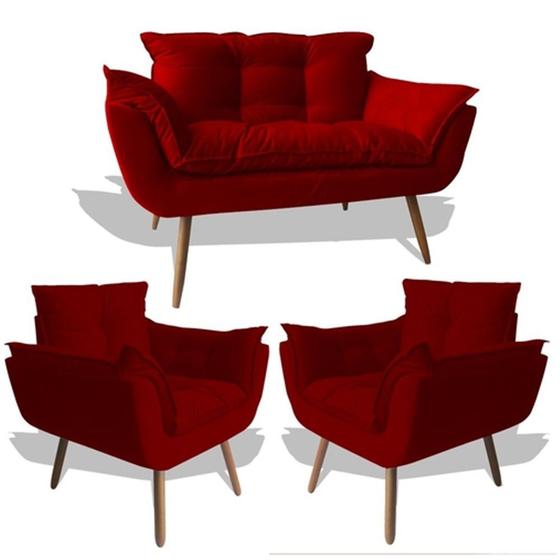 Imagem de Conjunto De Poltronas 2 Opalas E 1 Namoradeira Bordô - King Decor