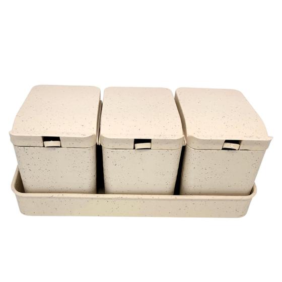 Imagem de Conjunto de Porta Temperos de Bambu e PP com Colher e Bandeja 10 X 18 X 7