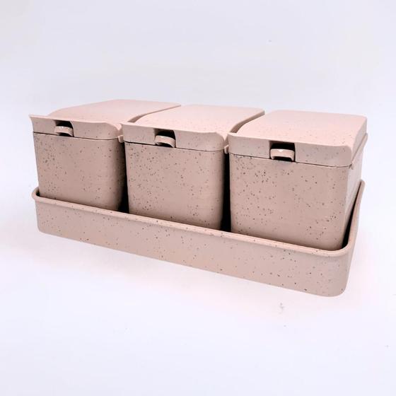 Imagem de Conjunto de Porta Temperos de Bambu e PP com Colher e Bandeja Rosa 10 X 18 X 7