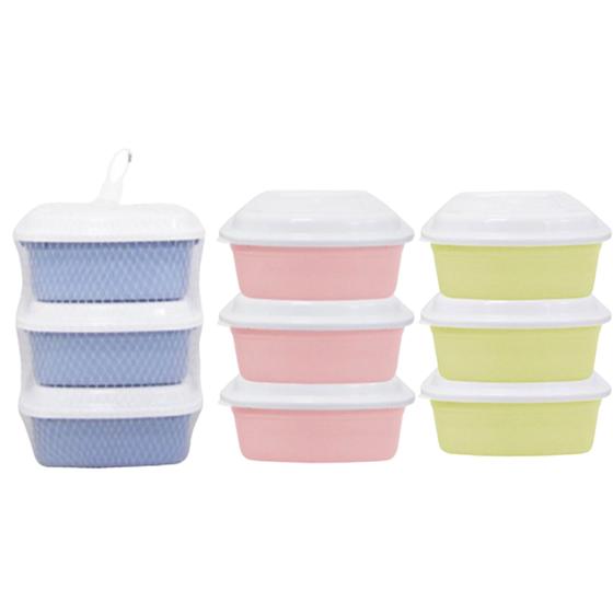 Imagem de Conjunto de pote de plástico quadrado colors com 3 peças com tampa de plástico - 1500ml