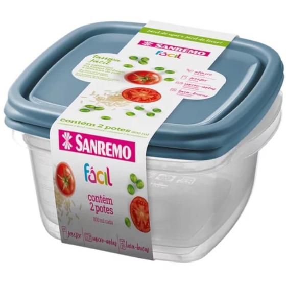 Imagem de Conjunto de Pote Quadrado Plástico Fácil 800ml 2 Peças Cores Sortidas - 125/6C - SANREMO