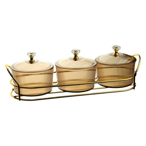Imagem de Conjunto de Potes Multiuso Com Suporte Dourado 4pçs