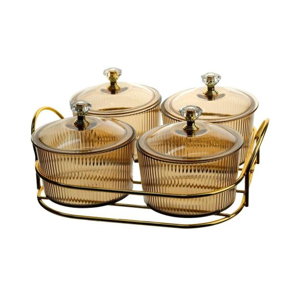 Imagem de Conjunto de Potes Multiuso Com Suporte Dourado 5pçs
