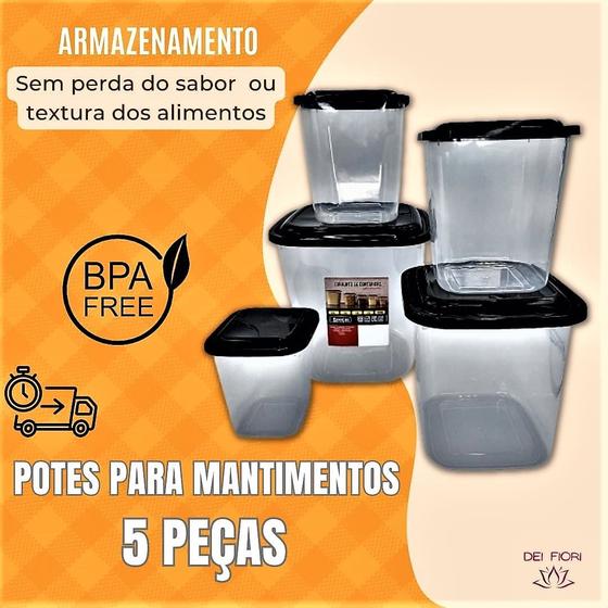 Imagem de Conjunto De Potes Para Mantimento 5 Peças Com Tampa Prático