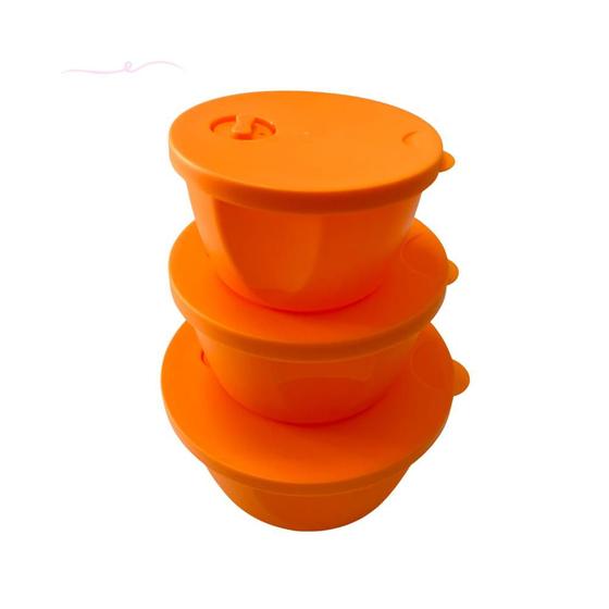 Imagem de Conjunto de Potes Plástico Redondos c/ Válvula Para Freezer Microondas Lava Louças - 350/650/1200ml