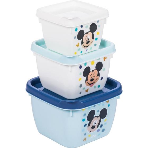 Imagem de Conjunto de Potes Plásticos Conect Quadrados Mickey - 3 Potes