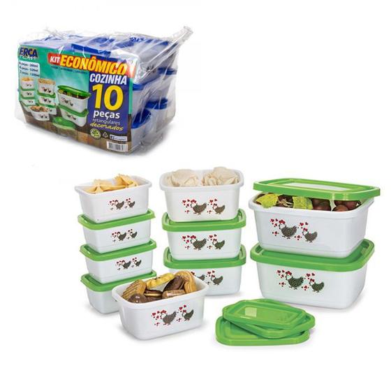 Imagem de Conjunto de potes plásticos retangulares kit com 10 peças