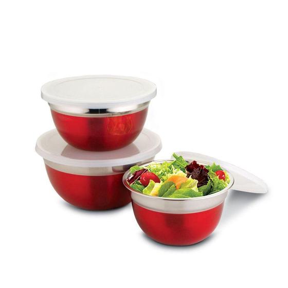 Imagem de Conjunto de Potes Vermelho em Inox c/ Tampa 3 Peças Class Home