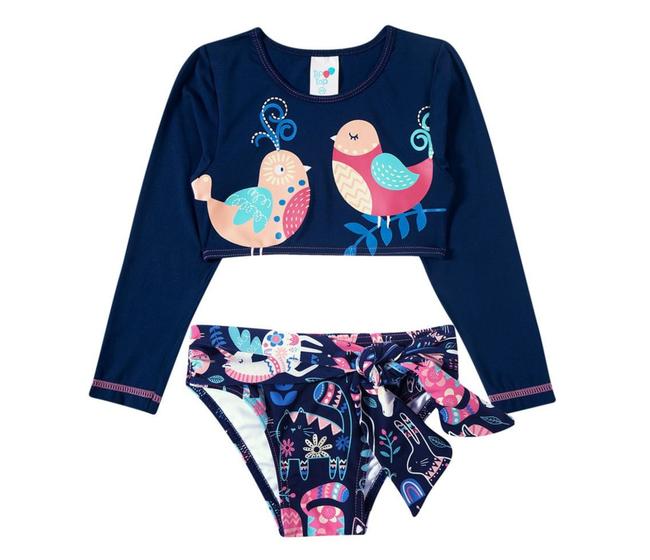 Imagem de Conjunto De Praia Infantil Menina Com Fps Uv50+ Tip Top Camiseta Manga Longa Calcinha Menina  Bk55