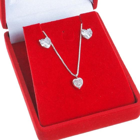 Imagem de Conjunto de Prata 925 Colar pingente brinco Coração legitima com garantia presente original