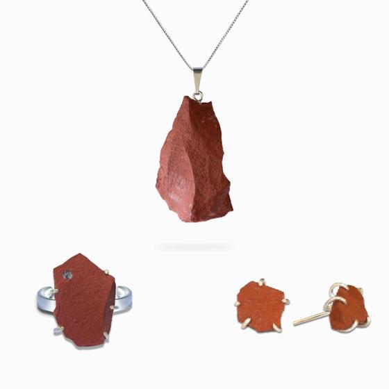 Imagem de Conjunto de prata 925 Regulavel com cristal natural. Pedra Jasper Vermelho