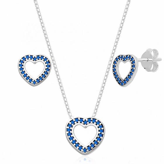 Imagem de Conjunto de Prata Coração com Zircônia Azul Escuro
