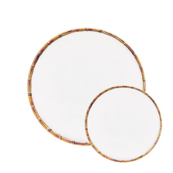Conjunto de Prato Sobremesa + Prato Jantar Melamina Com Borda Bambu Menor preço em Conjunto de Prato Sobremesa + Prato Jantar Melamina Com Borda Bambu