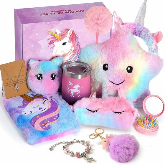 Imagem de Conjunto de presentes ABERLLS Unicorn Toys com almofada Light Up Plush Star