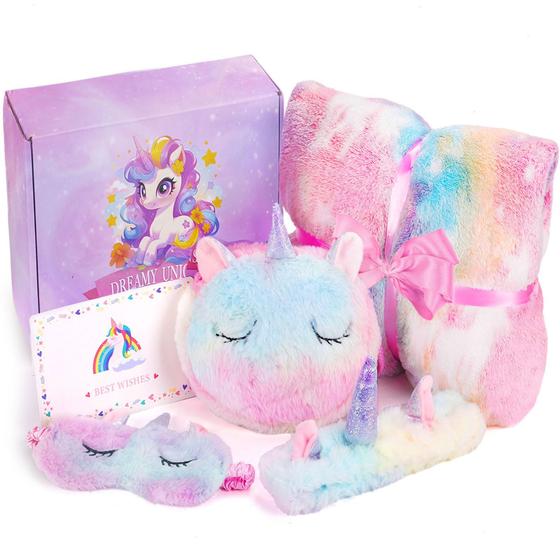 Imagem de Conjunto de Presentes Jenria Unicornio para Meninas (3 a 10 anos) - com Cobertor e Bolsa