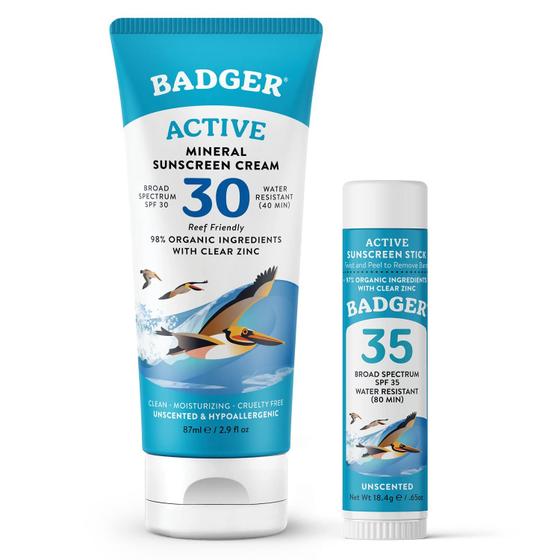 Imagem de Conjunto de proteção solar Badger Mineral SPF 30 Cream e SPF 35 Stick