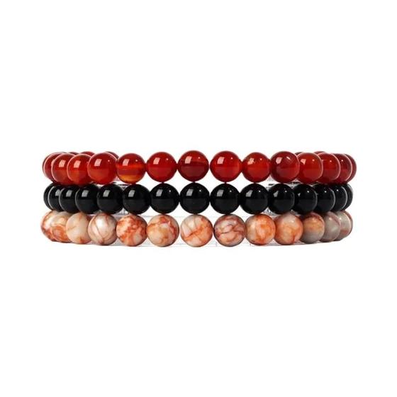 Imagem de Conjunto De Pulseira De Pedra Natural Masculina, 3 Peças, Obsidiana, Hematita, Olho De Tigre,