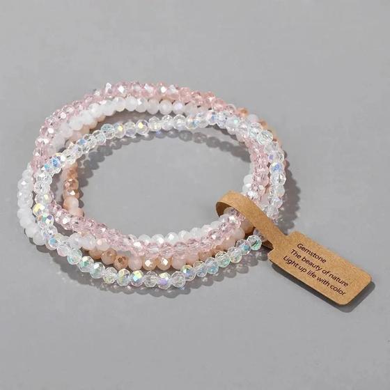 Imagem de Conjunto De Pulseira Elástica Com Contas De Vidro Facetadas Elásticas Multicoloridas Com Efeito AB