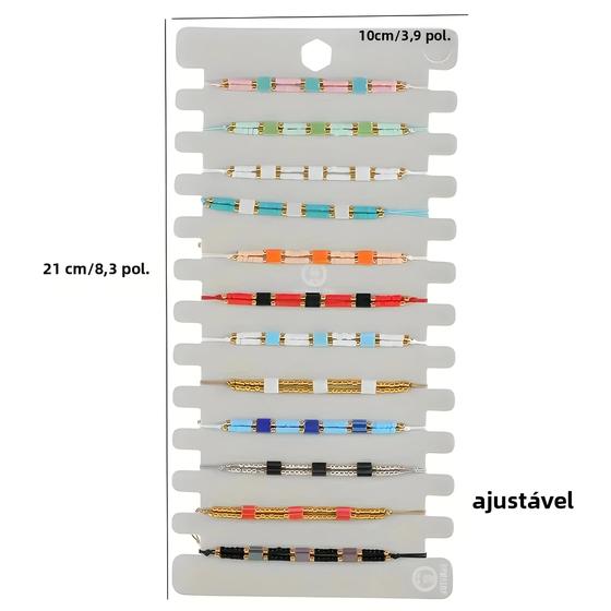 Imagem de Conjunto De Pulseiras De Miçangas Pequenas Ajustáveis Em Múltiplas Cores, 12 Peças, Pulseiras