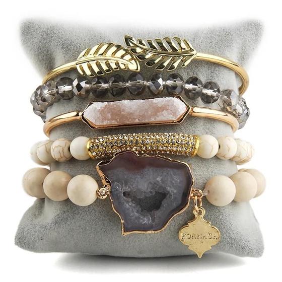 Imagem de Conjunto De Pulseiras Elásticas Com Contas De Cristal Boêmio Feminino, 5 Peças, Presente De Joias,