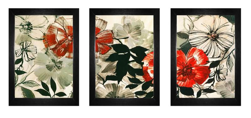 Imagem de Conjunto De Quadros Decorativo Floral Com Moldura E Vidro