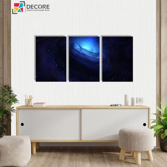 Imagem de Conjunto De Quadros Decorativos 3 Peças Espaço Galáxia Azul