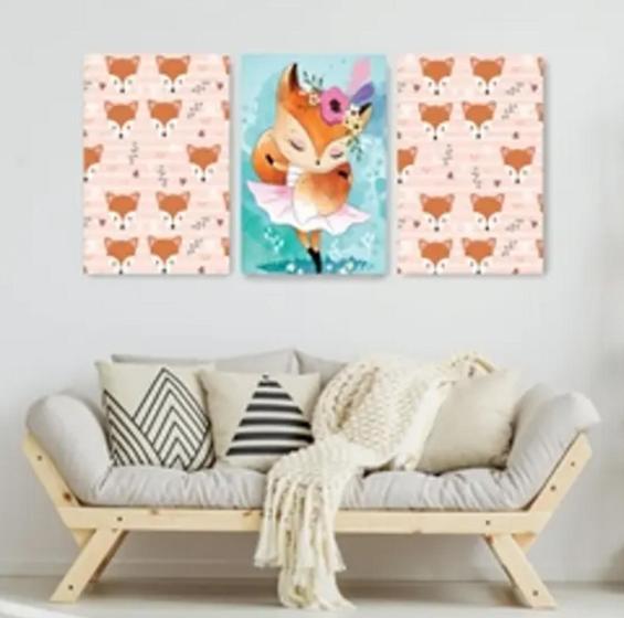 Imagem de conjunto de quadros decorativos 3 peças Fox Girl"