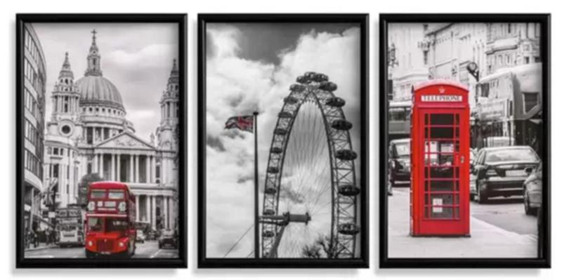 Imagem de conjunto de quadros decorativos 3 peças Londres Vermelho"