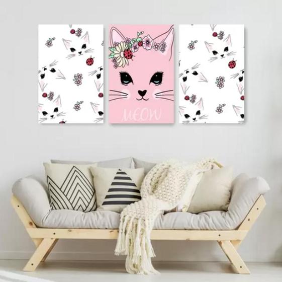 Imagem de conjunto de quadros decorativos 3 peças Meow"