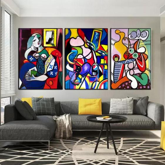 Imagem de conjunto de quadros decorativos 3 peças Picasso mulher impressões"