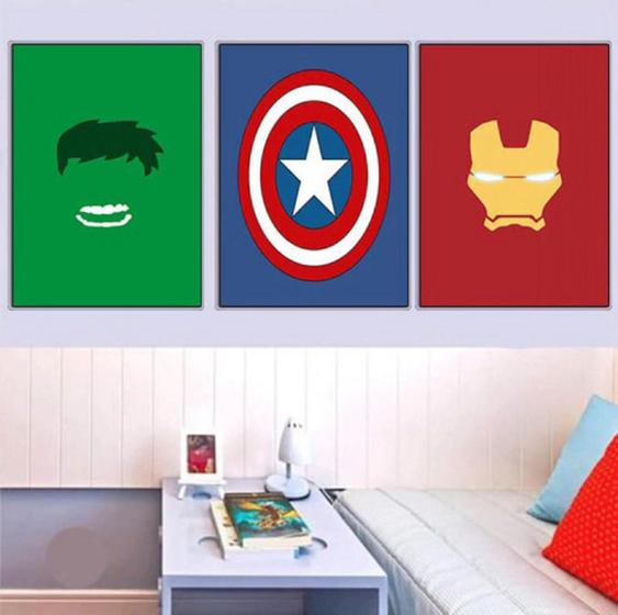 Imagem de conjunto de quadros decorativos 3 peças super herois"